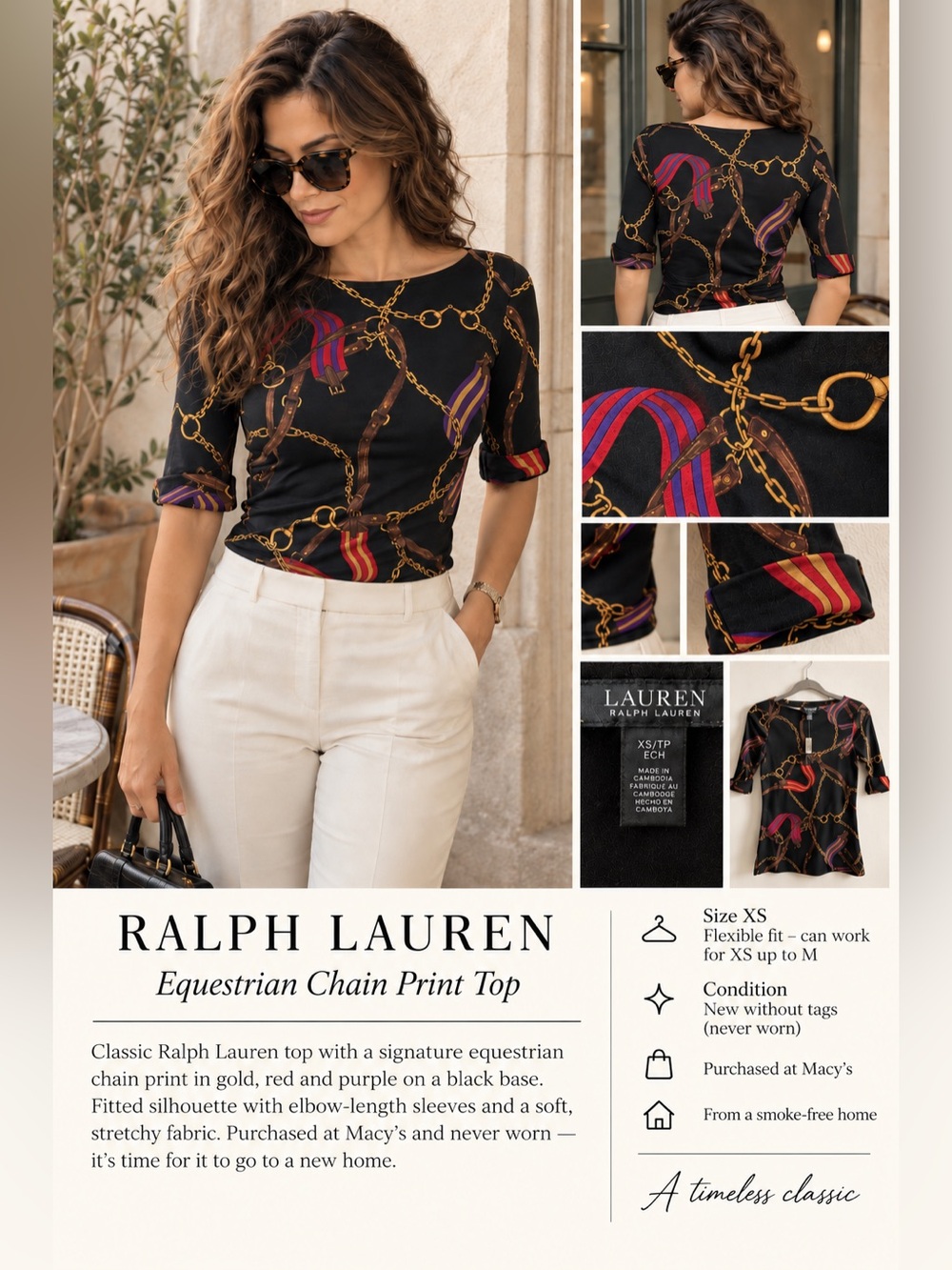 Lauren Ralph Lauren Chain-Print Boatneck Top – XS